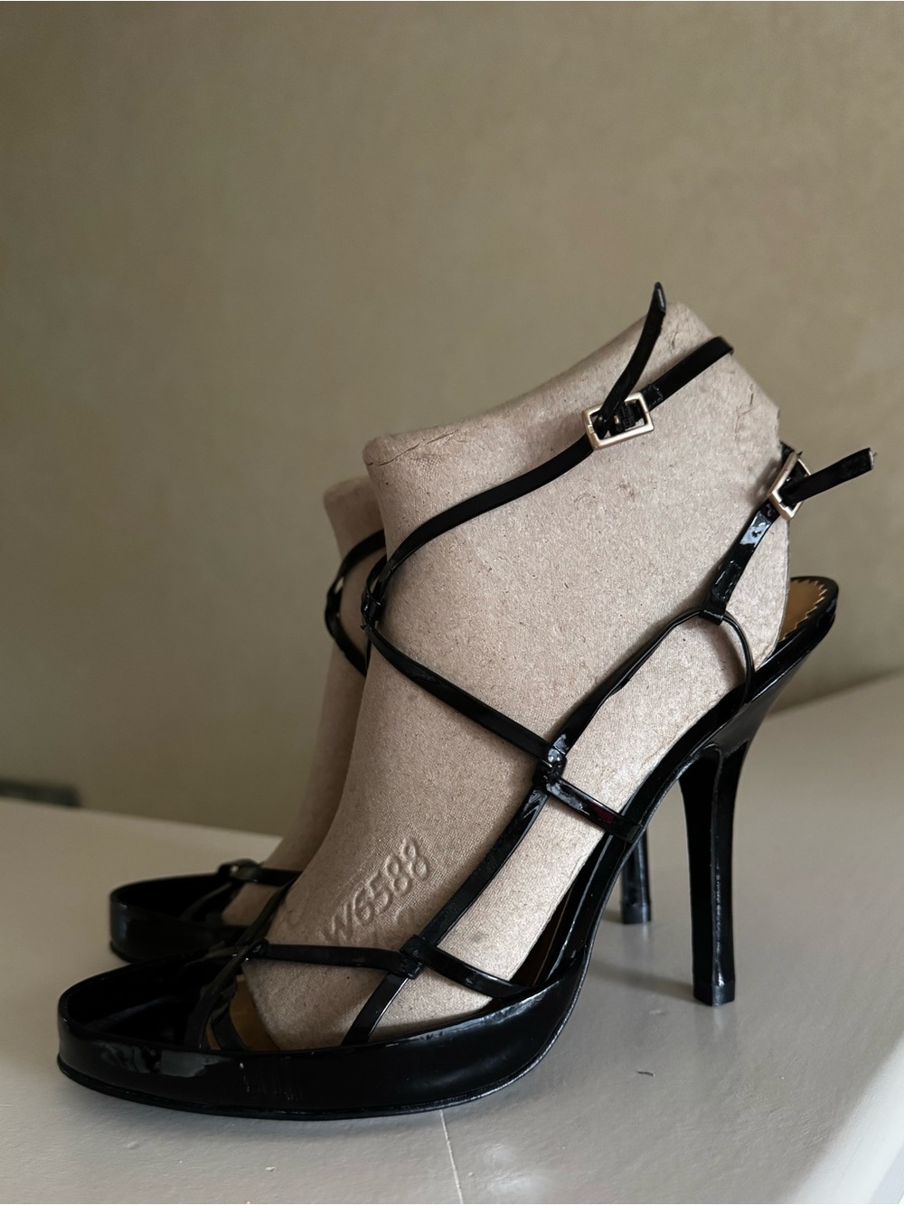 Report Signature Black Patent Strappy High Heel Sandals